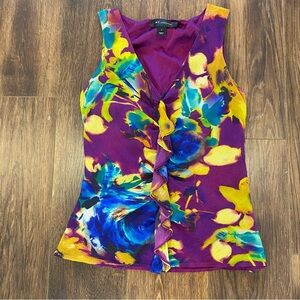 St. John silk sleeveless top size 2 multicolour floral tank sleeveless ruffle